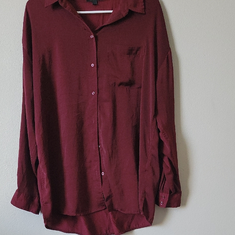 Express Boyfriend Mes Burgundy Button Up Long Sleeve